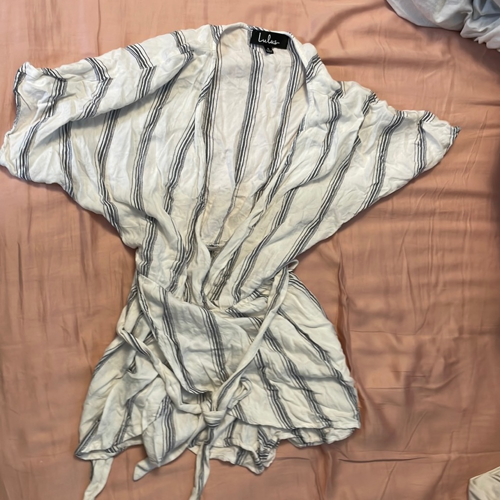 Lulu’s small white and blue striped romper